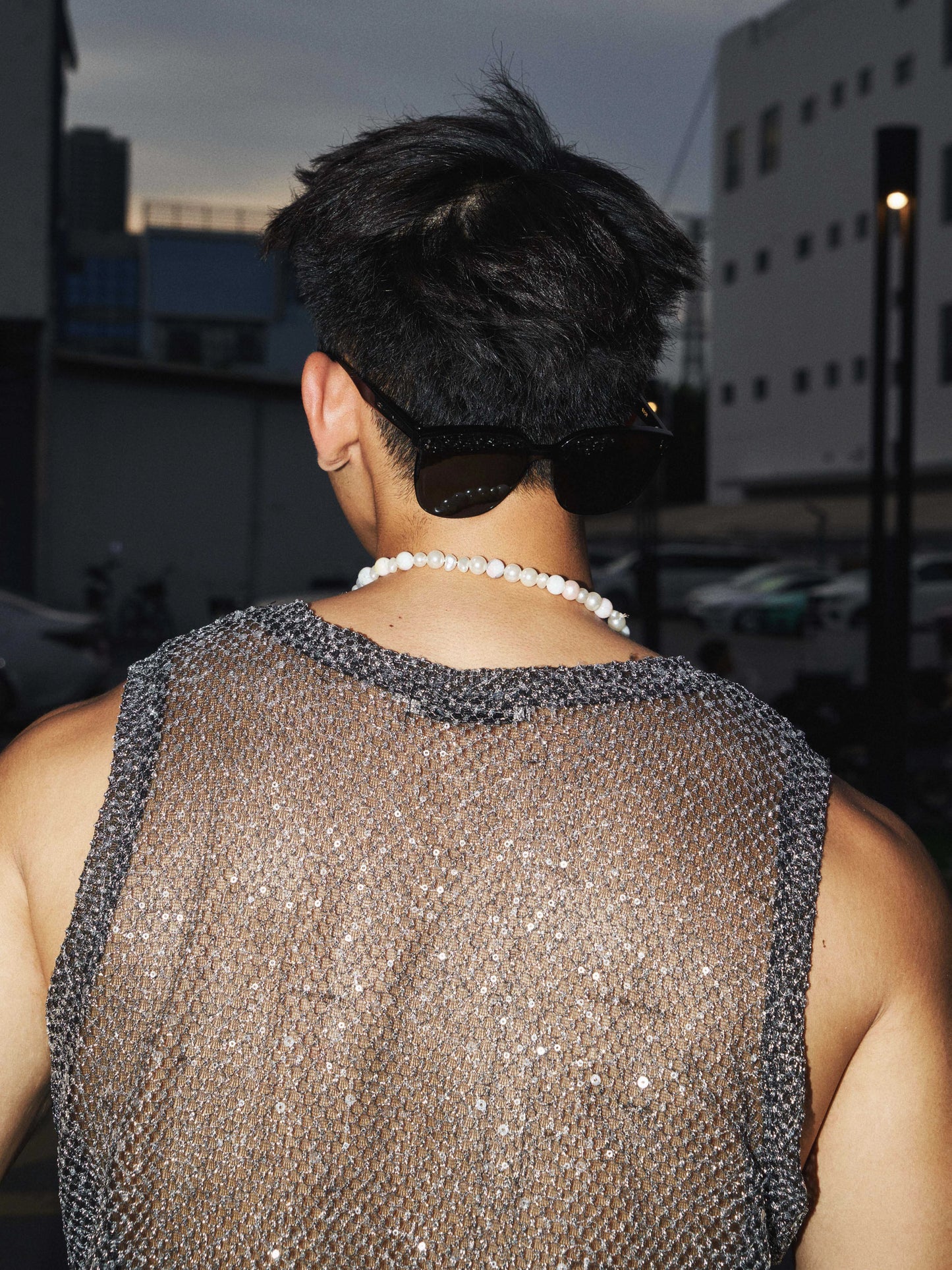 SUMMER VACATION BEACH LANGUID WIND VEST MEN'S NICHE DESIGN CUT-OUT SEQUINS BLINGBLING