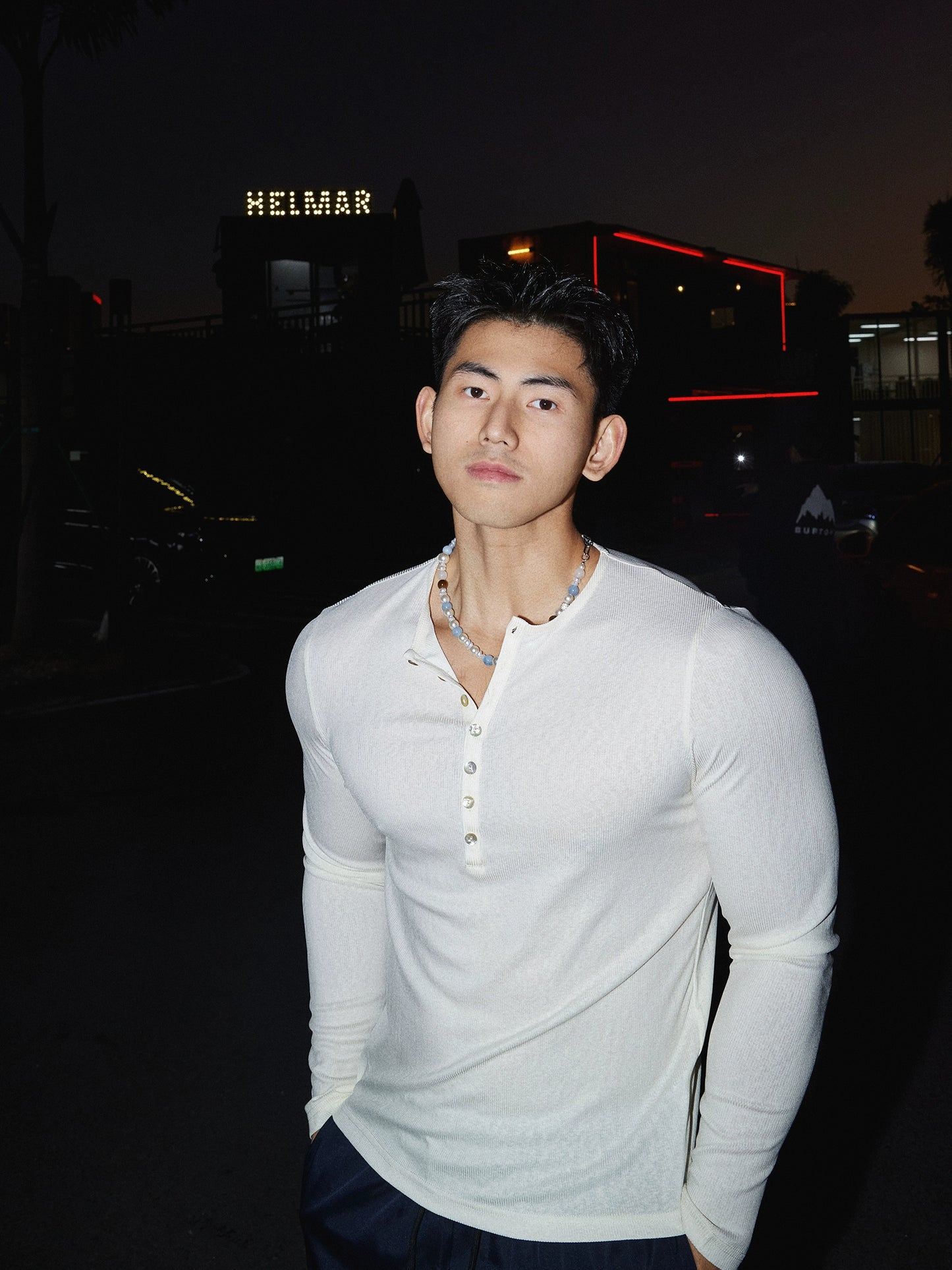 25SS American luxury day silk Henley collar long-sleeved T-shirt is worn inside and outside