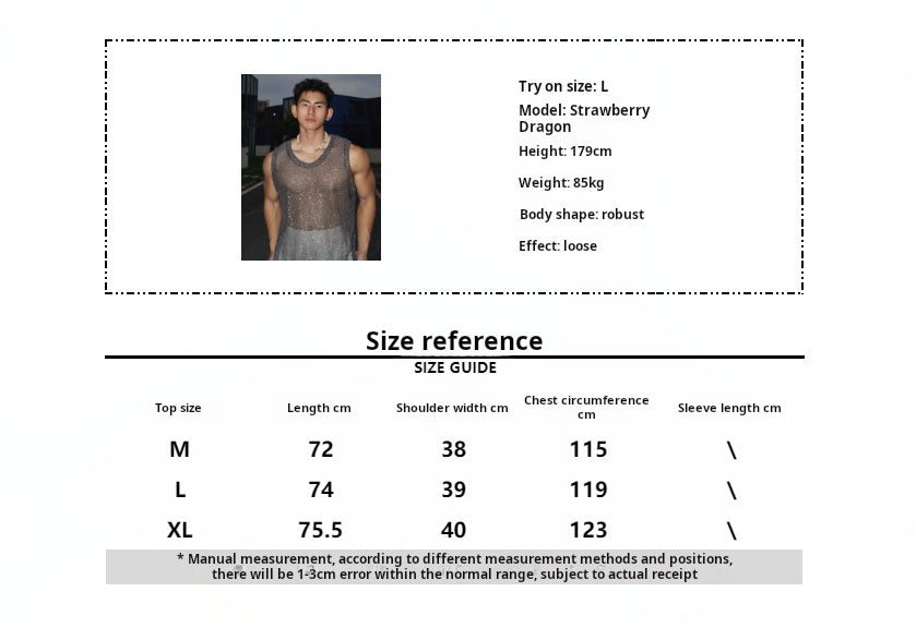 SUMMER VACATION BEACH LANGUID WIND VEST MEN'S NICHE DESIGN CUT-OUT SEQUINS BLINGBLING