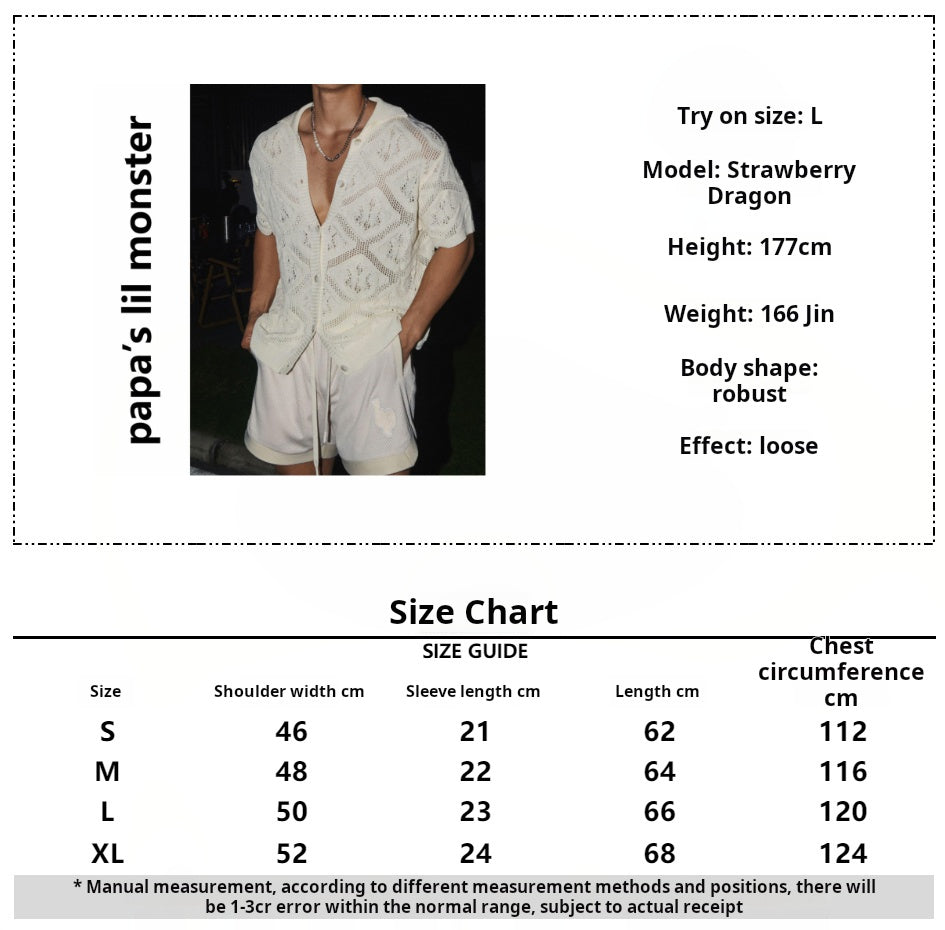 American casual loose short-sleeved knit shirt summer cut-out original simple design shirt